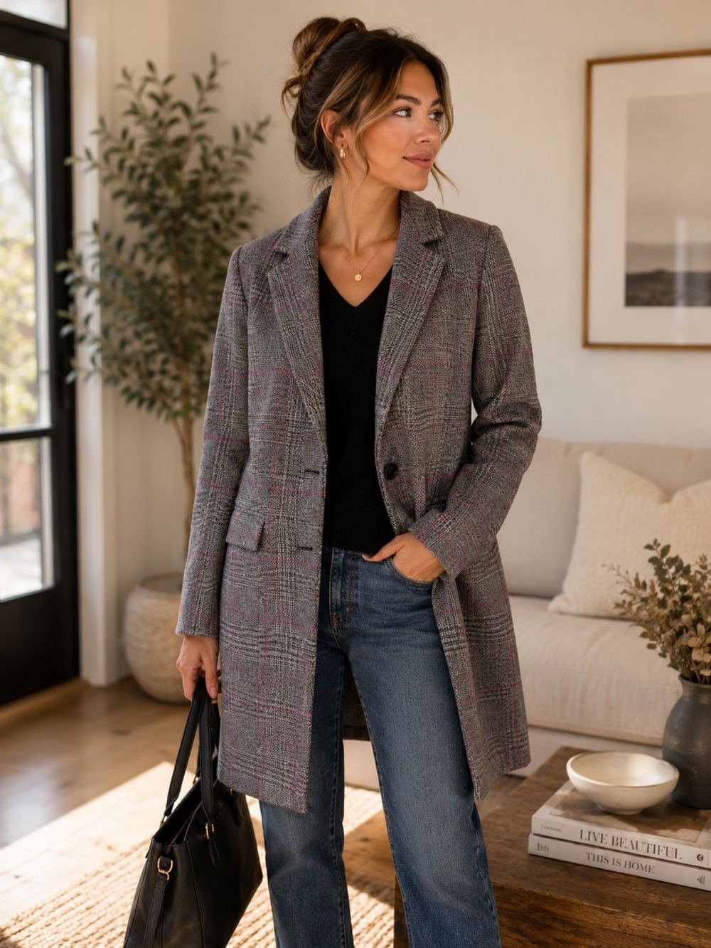 J. Crew plaid wool top coat size 0